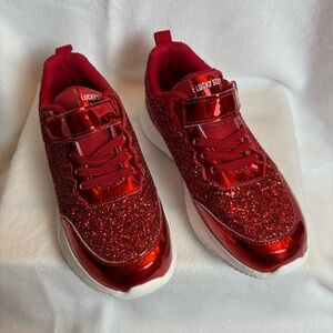 Lucky Step Kids Red Glitter Lace-Up Hook&Loop Closure Fashion Sneakers Size 4